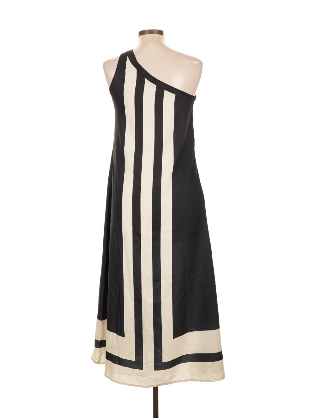 One-Shoulder Black and Cream Stripe Maxi Dress - Picture 2 of 5